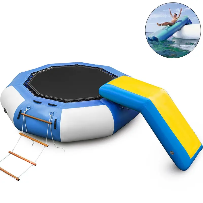 10-Foot Inflatable Water Trampoline – Floating Bounce Platform With Ladder And Slide 1