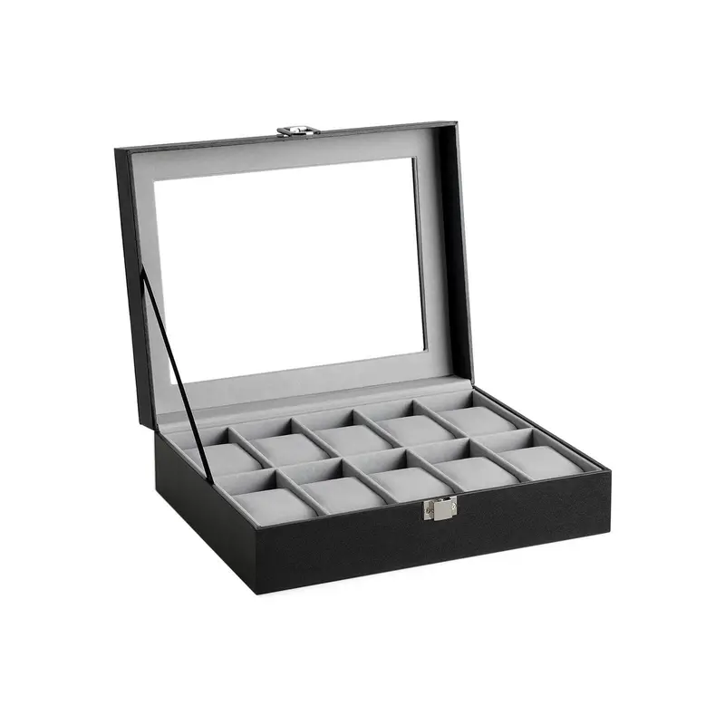10-Slot Adjustable Watch Showcase – Color-Variety Glass Display Box With Integrated Locking Mechanism 1