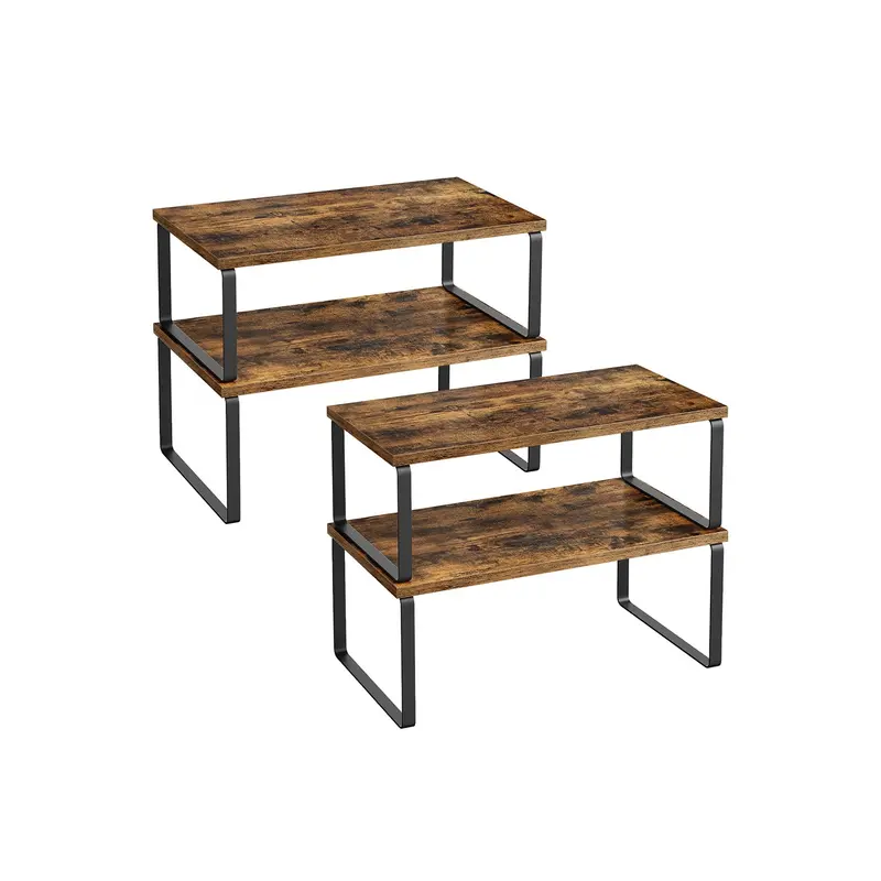 2-Piece Adjustable Cupboard Shelf Organizer Set – Metal & Engineered Wood For Spices, Condiments & Small Items 1