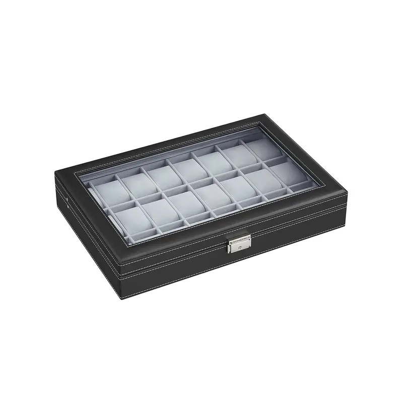 24-Slot Faux Leather Watch Organizer – Compact Black Storage Box For Home Or Travel Use 1