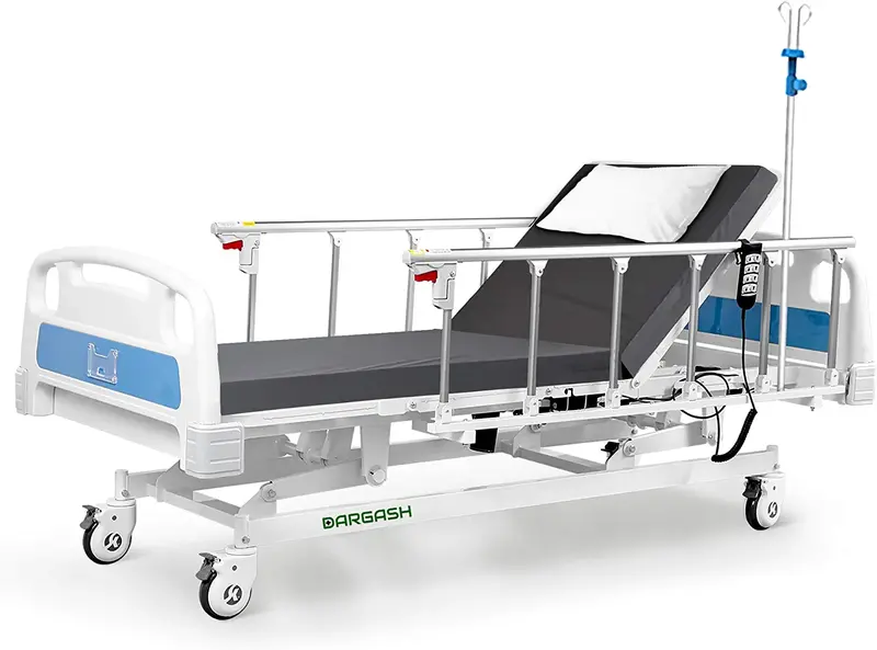 3-Function Blue Electric Hospital Bed With Built-In Iv Pole And Standard Mattress 1