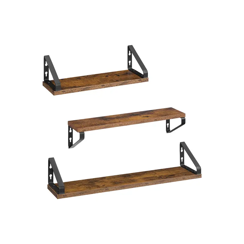 3-Tier Wall-Mounted Floating Shelf Set – Rustic Brown Wood & Matte Black Metal With Dual Mounting Options 1