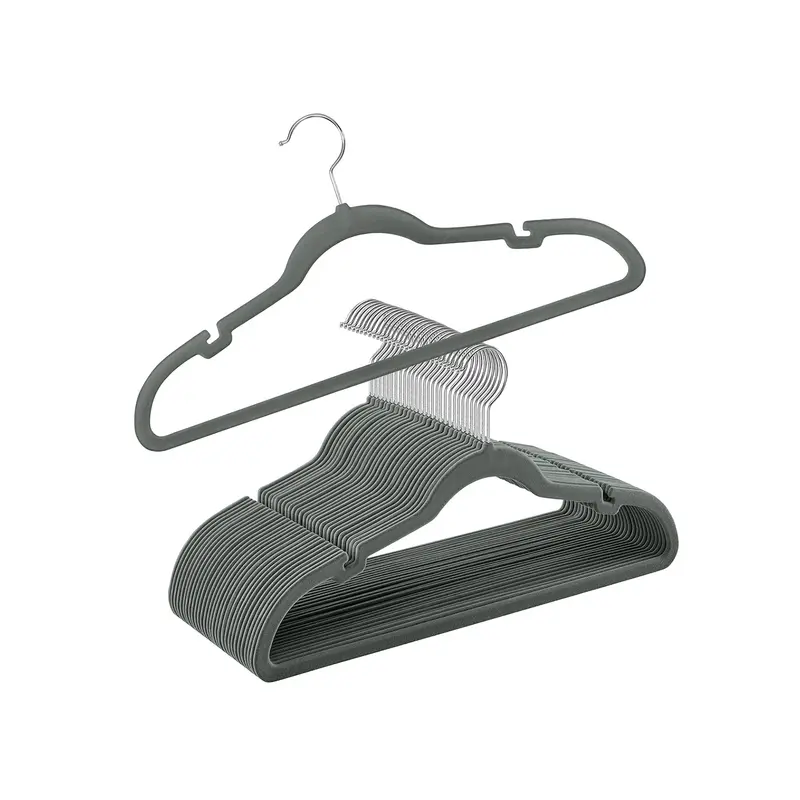 30-Piece Grey Velvet Hangers – Non-Slip Design With Shoulder Notches & Trouser Bar 1