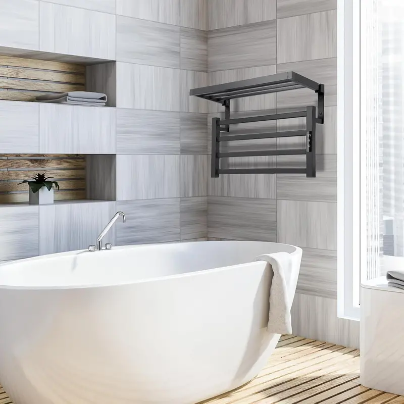 4-Bar Electric Towel Warmer With Shelf – Wall-Mounted Heater In Grey, Timer & Temperature Control, Hardwired Or Plug-In Option 1