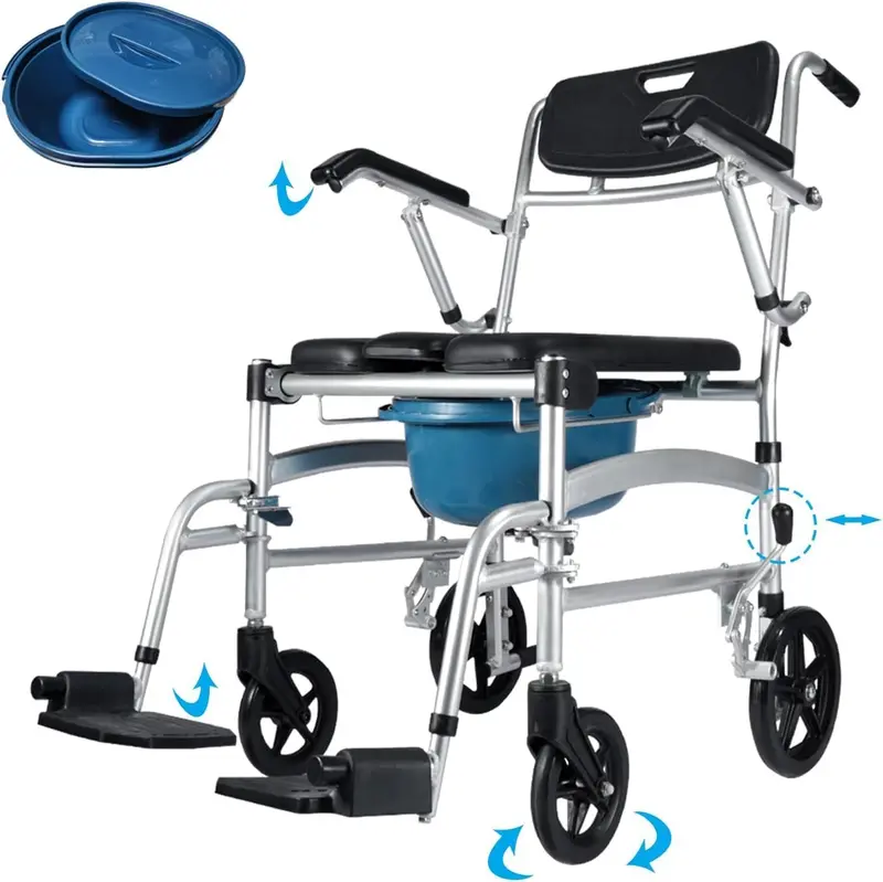 4-In-1 Aluminum Shower Wheelchair – Rolling Bath Chair With Commode Functionality 1