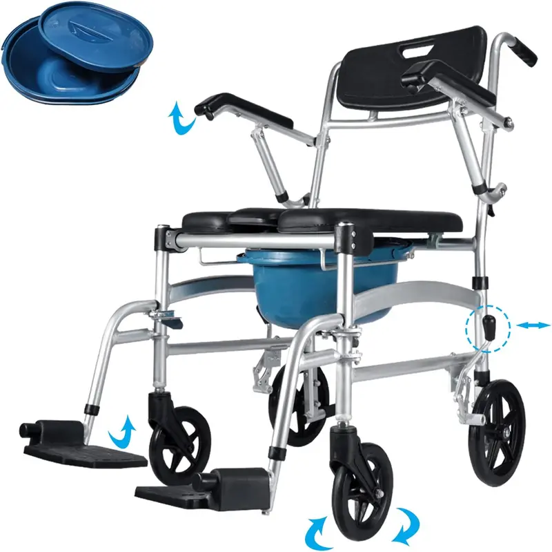 4-In-1 Foldable Shower Wheelchair – Combines Commode, Transport, And Rolling Shower Functions 1