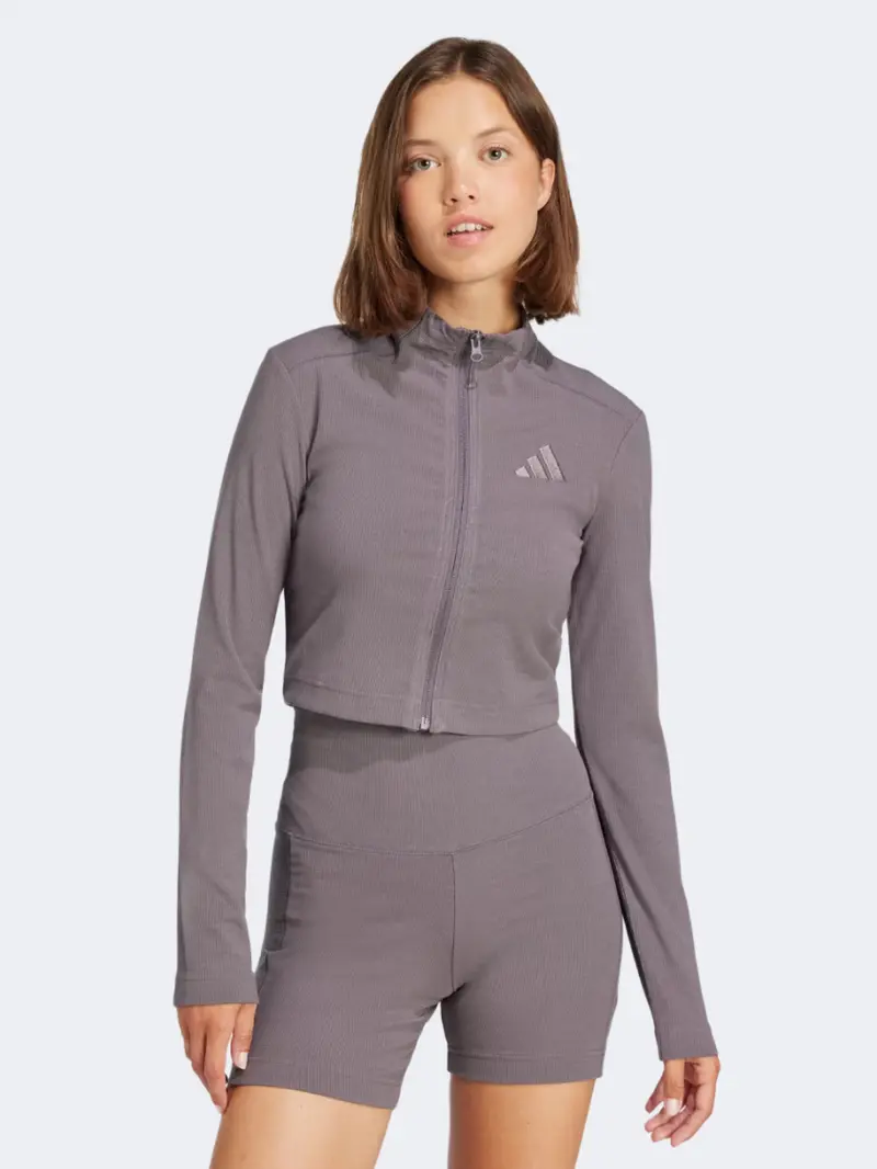 Adidas All Szn Ribbed Cropped Track Top For Women – Purple 1