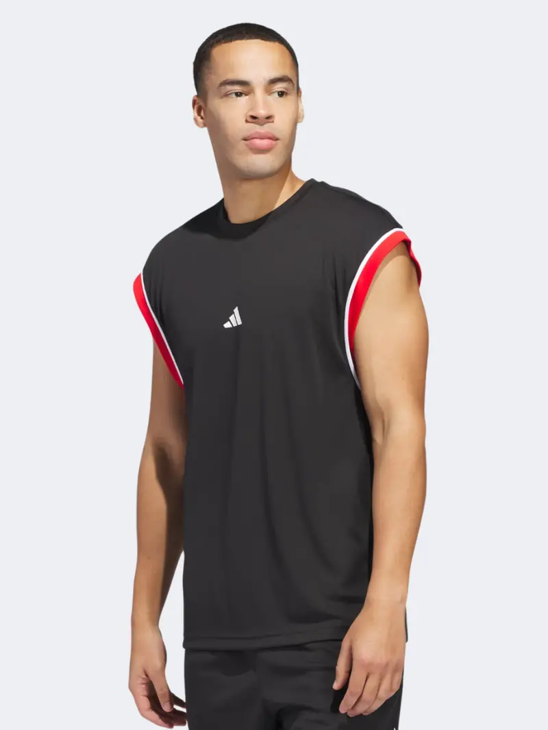 Adidas All-World Sleeveless Men'S Basketball Tank – Black And Red 1