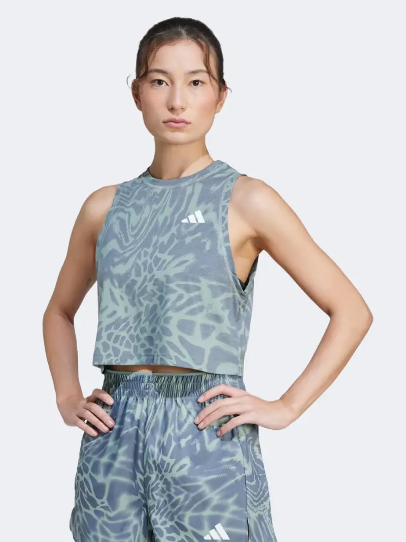 Adidas Allover Print Women'S Training Tank Top – Silver Green 1