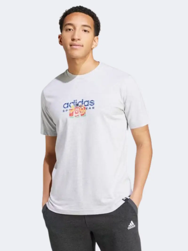 Adidas Codes Linear Graphic Light Grey Heather T-Shirt For Men 1