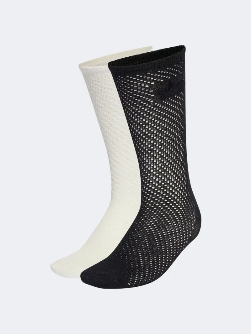 Adidas Crochet Crew Socks (2-Pack) For Women – Off-White/Black 1