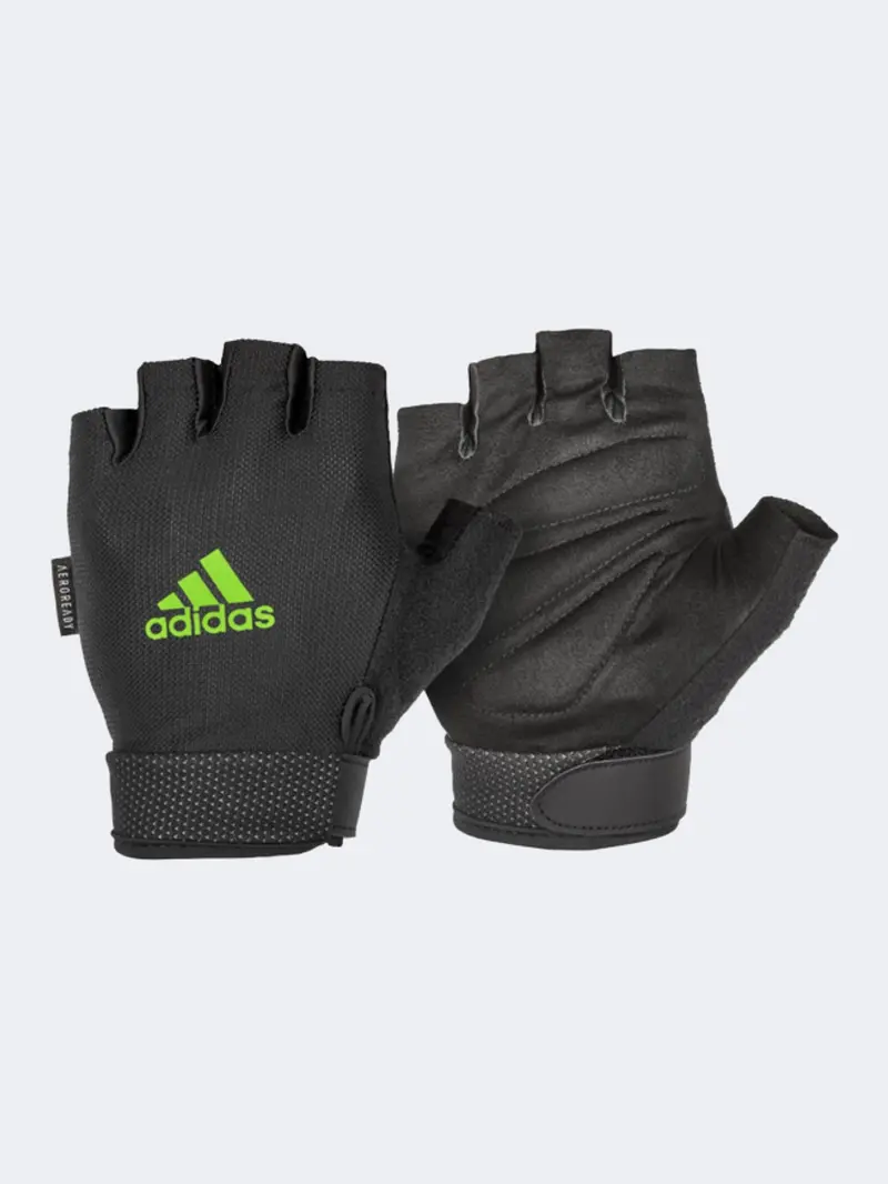 Adidas Essential Adjustable Workout Gloves – Black/Green 1