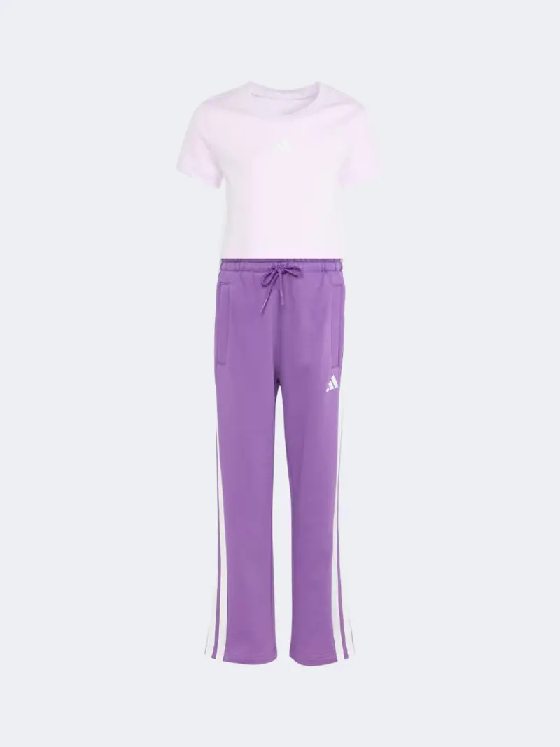 Adidas Essentials 3-Stripes Girls' Lavender And White Sportswear Set 1