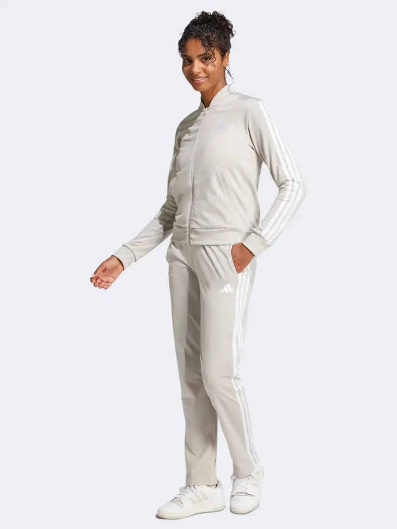 Adidas Essentials 3-Stripes Women'S Matching Tracksuit Set – Beige 1