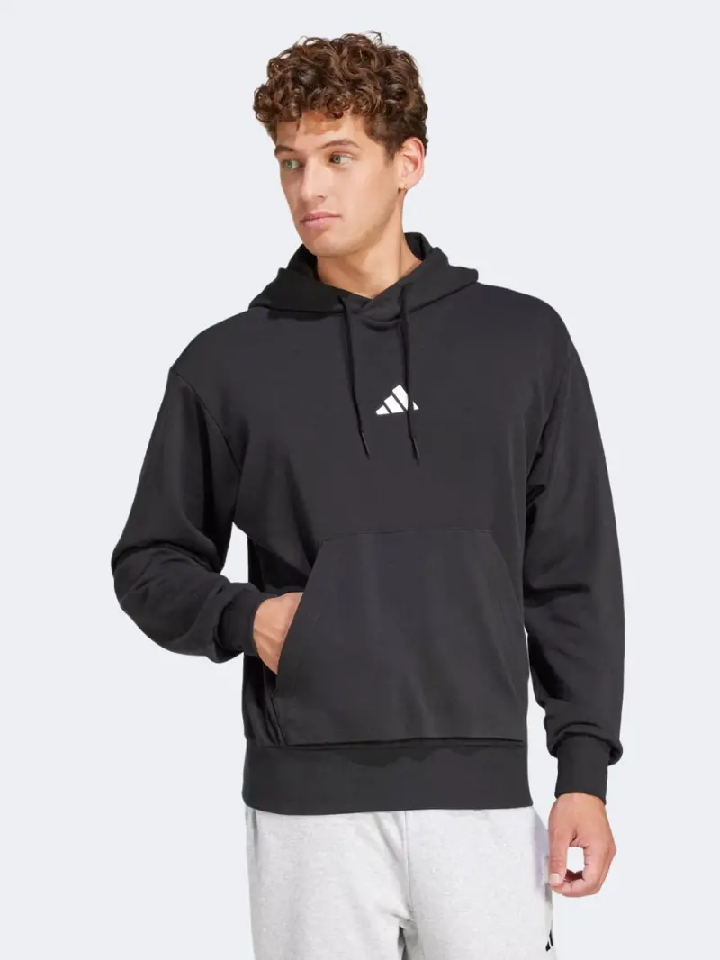 Adidas Essentials Feelcozy French Terry Men'S Hoodie – Black & White 1