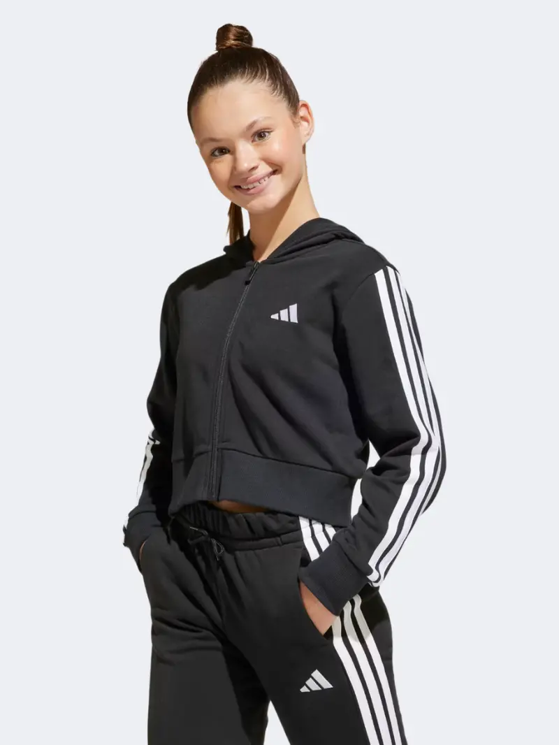 Adidas Essentials Full-Zip Hoodie For Girls – Black & White 1