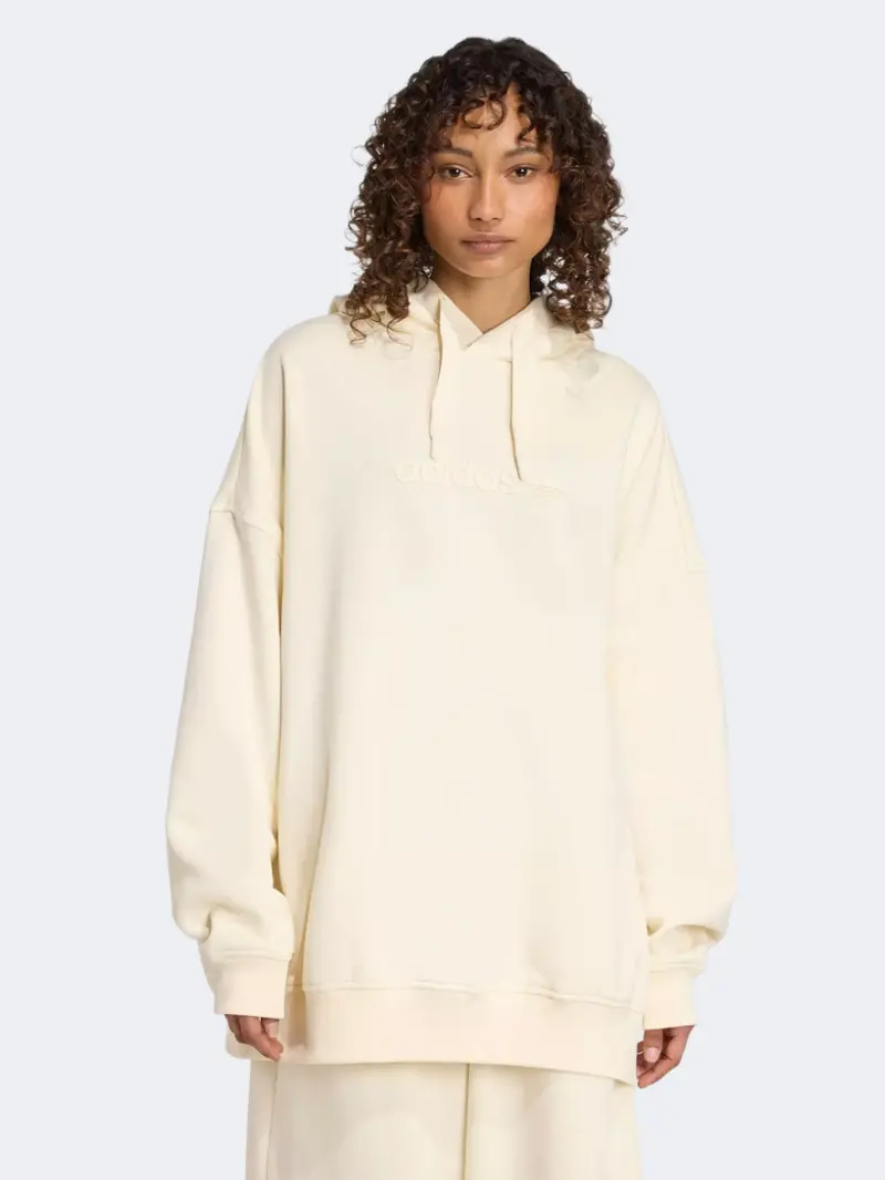 Adidas Essentials Linear Women'S Crewneck Hoodie – Cream & White 1