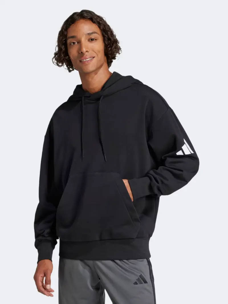 Adidas Essentials Men'S French Terry Hoodie With 3-Bar Design – Black & White 1