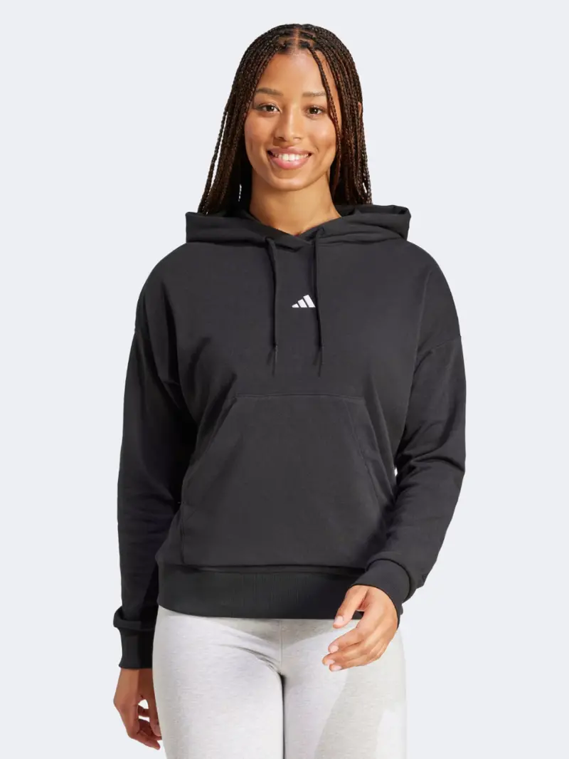 Adidas Essentials Small-Logo Women'S Sport Hoodie – Black/White 1