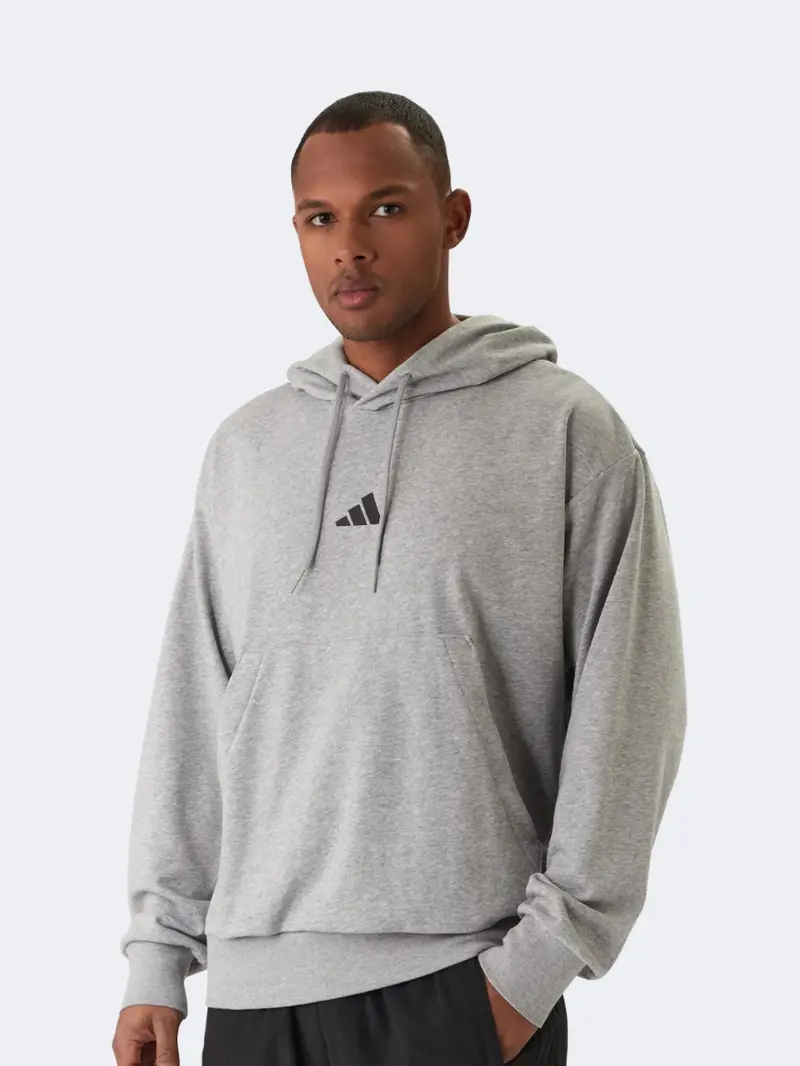 Adidas Feelcozy French Terry Men'S Heather Grey And Black Hoodie 1