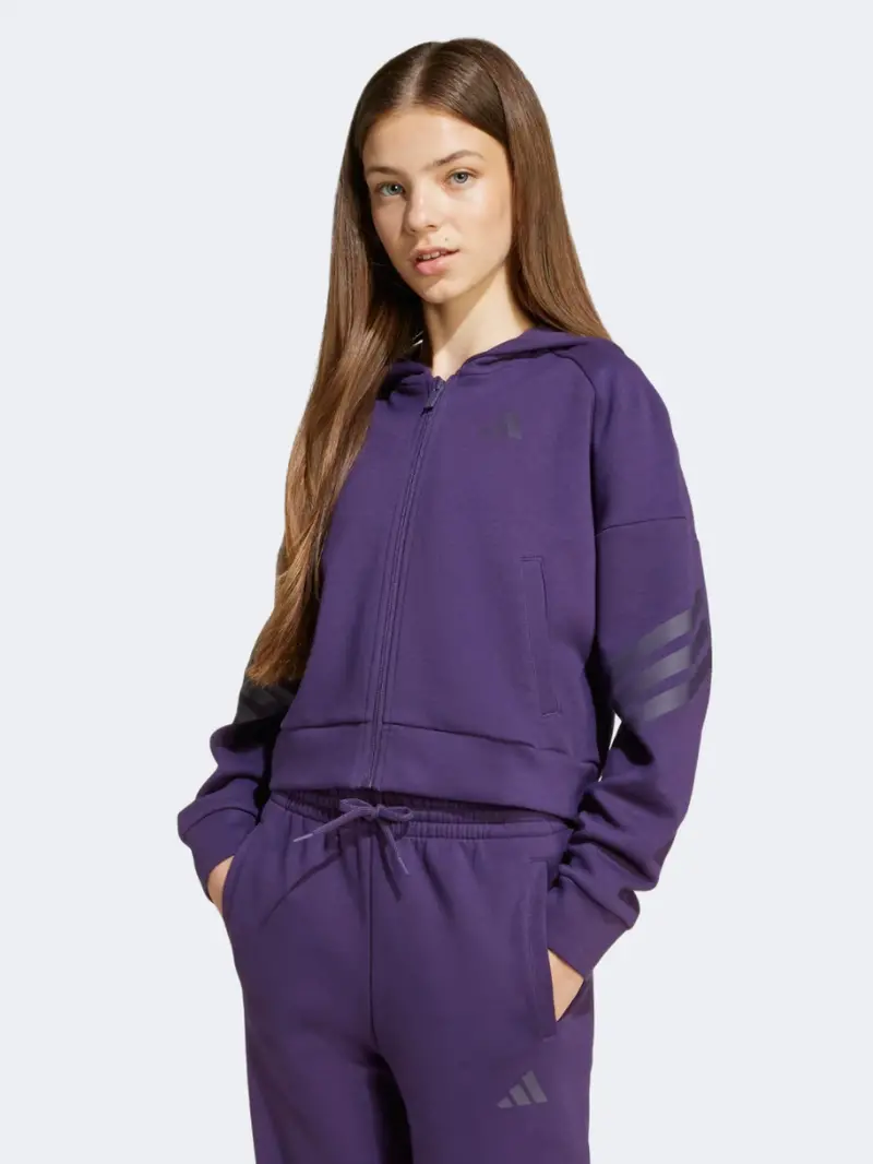 Adidas Future Icons Hooded Track Top For Girls – Aurora Plum Full-Zip Hoody 1