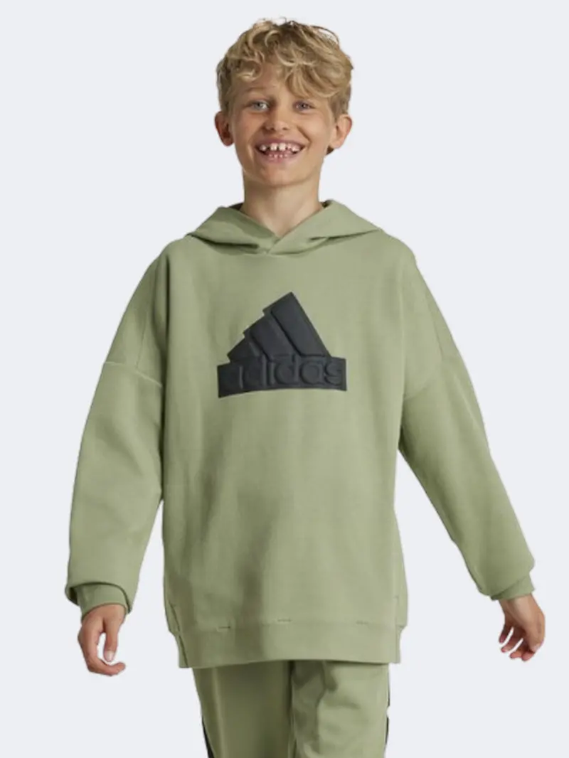 Adidas Future Icons Logo Hoodie For Boys – Tent Green And Black Youth Sportswear 1