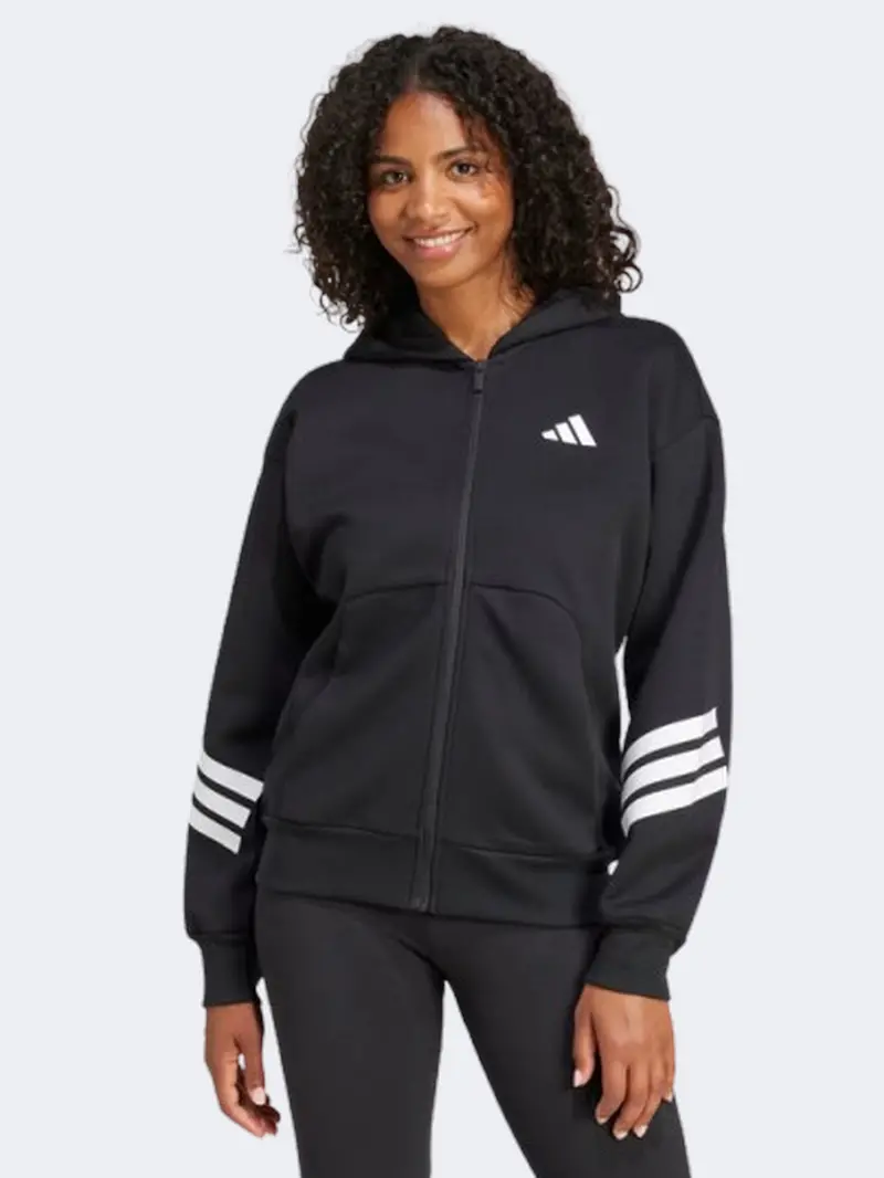 Adidas Future Icons Women’S Full-Zip Hoodie – 3-Stripes Black Design 1