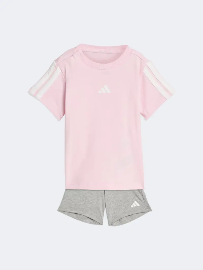 Adidas Girls' Essentials 3-Stripes Sportswear Set – Clear Pink & White 1