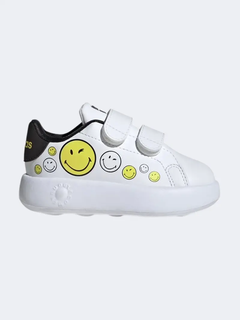 Adidas Infant Unisex Advantage Smiley Sneakers – White, Yellow, Black 1