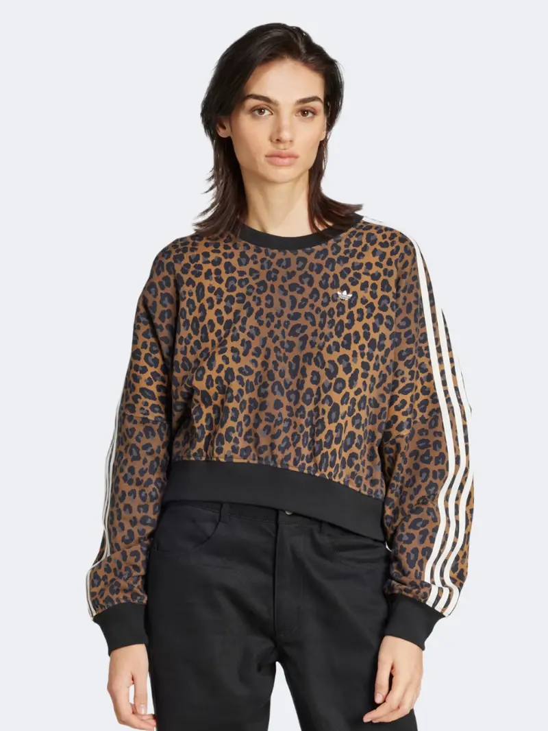 Adidas Leopard Crewneck Sweatshirt For Women – Vibrant Multicolor Design 1
