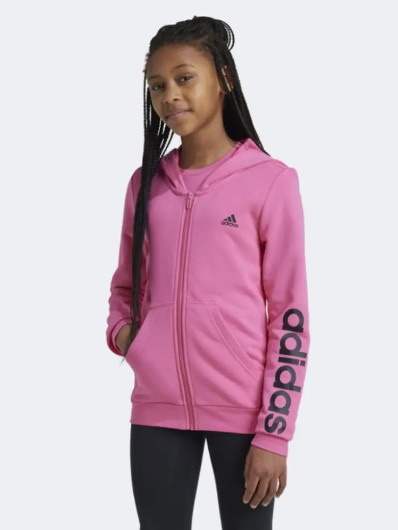 Adidas Linear Girls' Sporty Hoodie – Magenta And Black 1