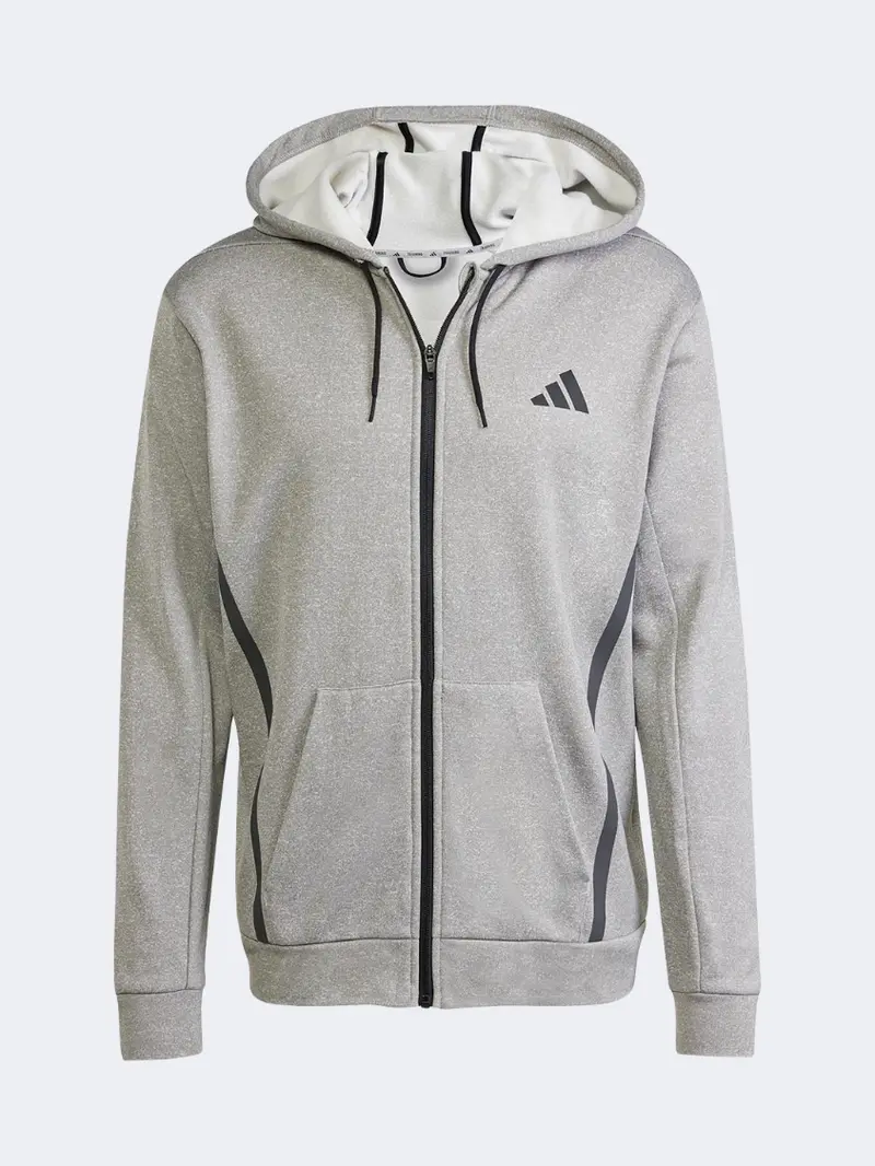 Adidas Men'S Grey Full-Zip 3-Stripes Training Hoodie 1