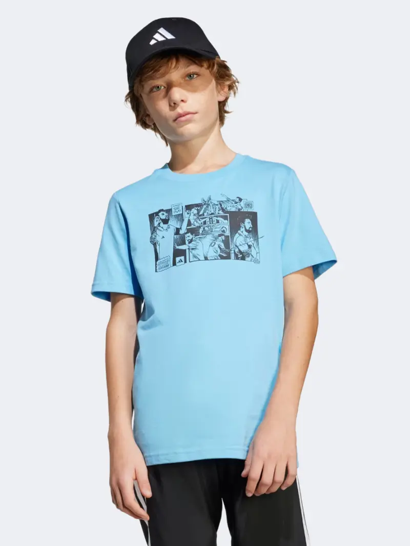 Adidas Messi Icon Blue Football T-Shirt For Little Boys 1