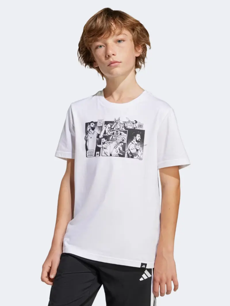 Adidas Messi Icon White Football T-Shirt For Little Boys 1