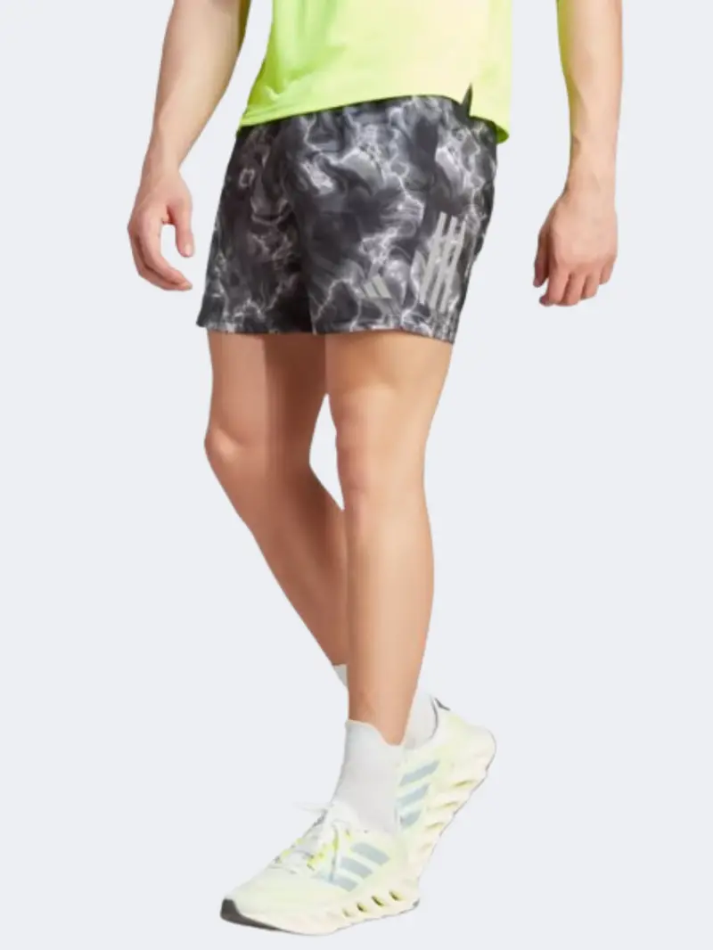 Adidas Own The Run Aop Men'S Running Shorts – Monochrome Grey/Black/White Design 1