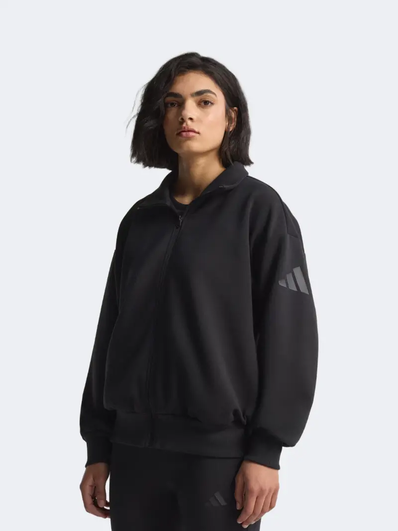 Adidas Soft Lux Loose Full-Zip Track Top For Women – Black Finish 1