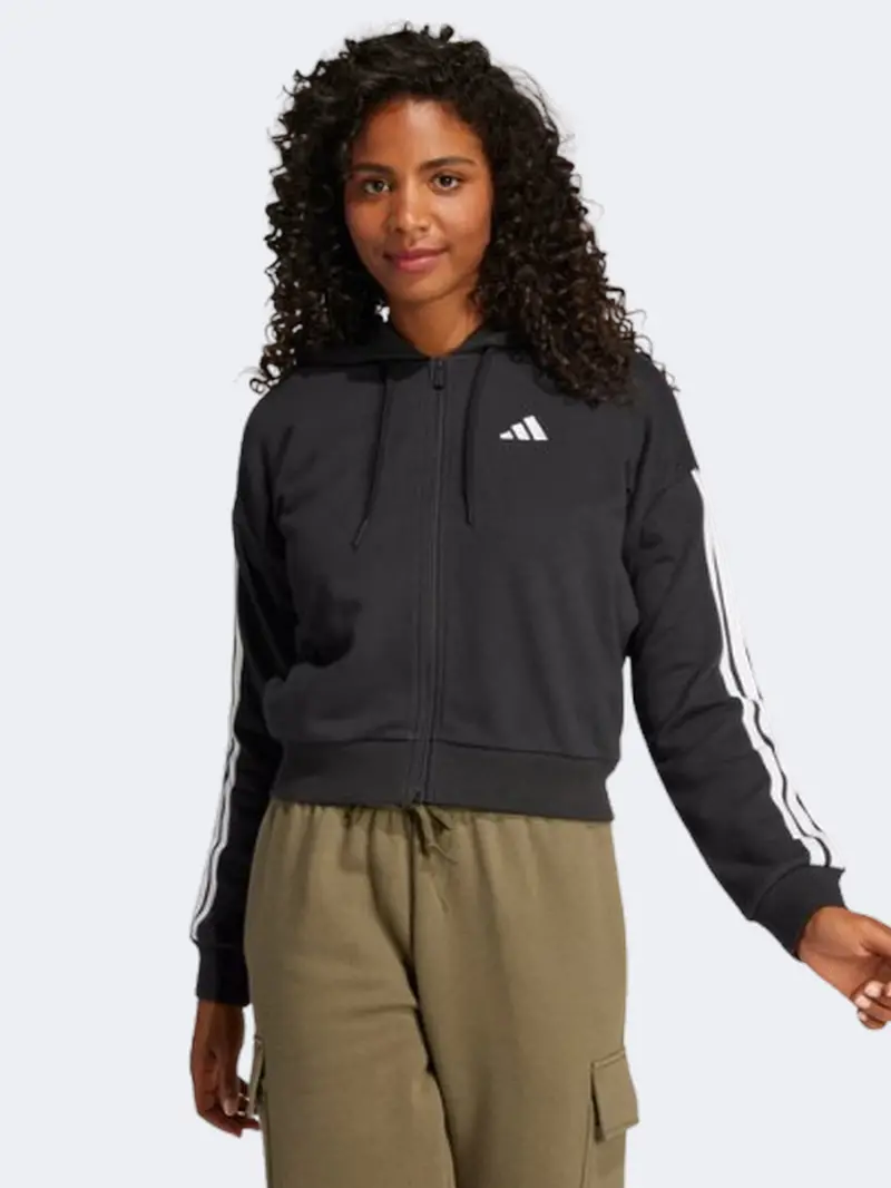 Adidas Women'S 3-Stripes Hoodie – White & Black Lightweight Sweatshirt 1