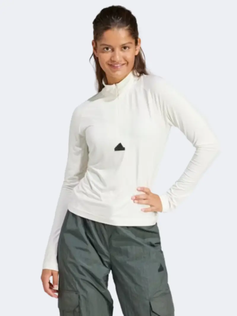 Adidas Women'S City Escape Q1 Long Sleeve Top – Off-White Sporty Layering Shirt 1