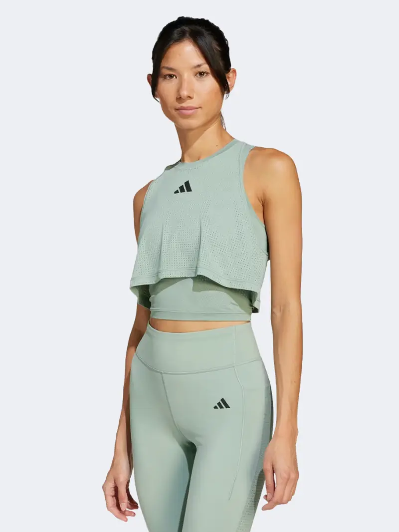 Adidas Women'S Cool Intensity 2-In-1 Workout Tank – Silver & Green 1