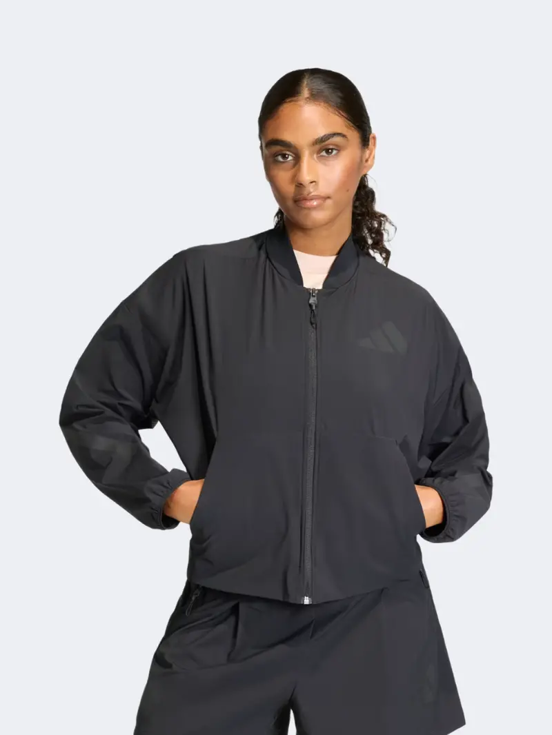 Adidas Women'S Z.N.E. Woven Bomber Jacket – Black Lightweight Design 1
