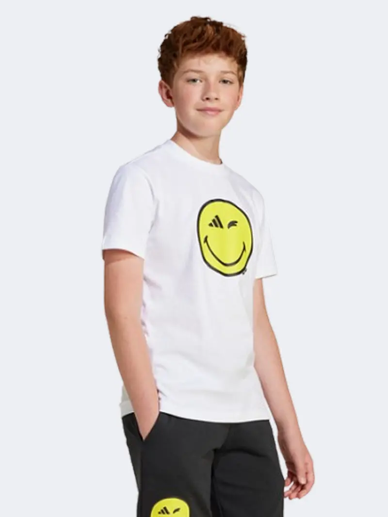 Adidas X Smileyworld Graphic Boys' White, Carbon & Yellow Sportswear T-Shirt 1