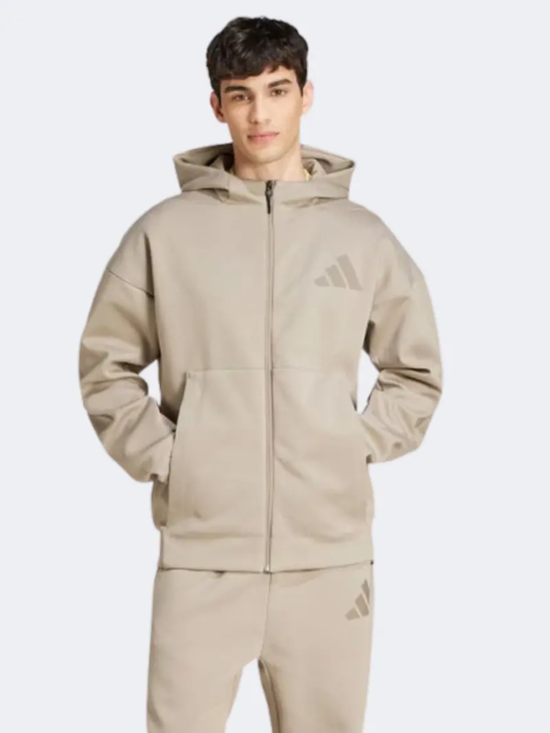 Adidas Z.N.E. Men'S Putty Beige Full-Zip Hooded Track Jacket 1