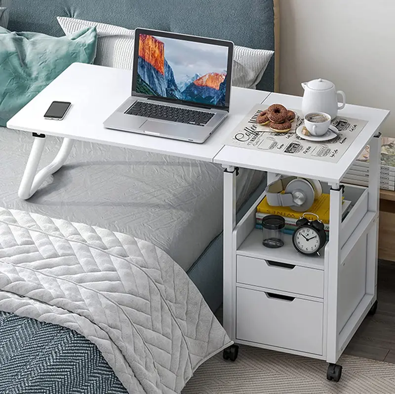 Adjustable Foldable Overbed Table With Casters — Mobile Laptop Desk And Bedside Workstation 1