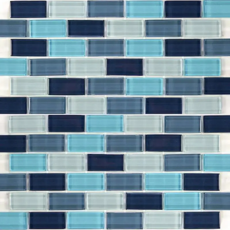 Aquamarine Glass Mosaic Tile – 1X2 Rectangular Blend 1