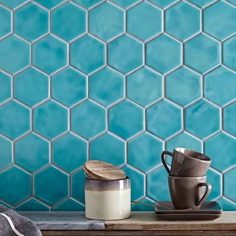 Aquamarine Glossy Hexagonal Colorclay Ceramic Tile (11" X 13") 1