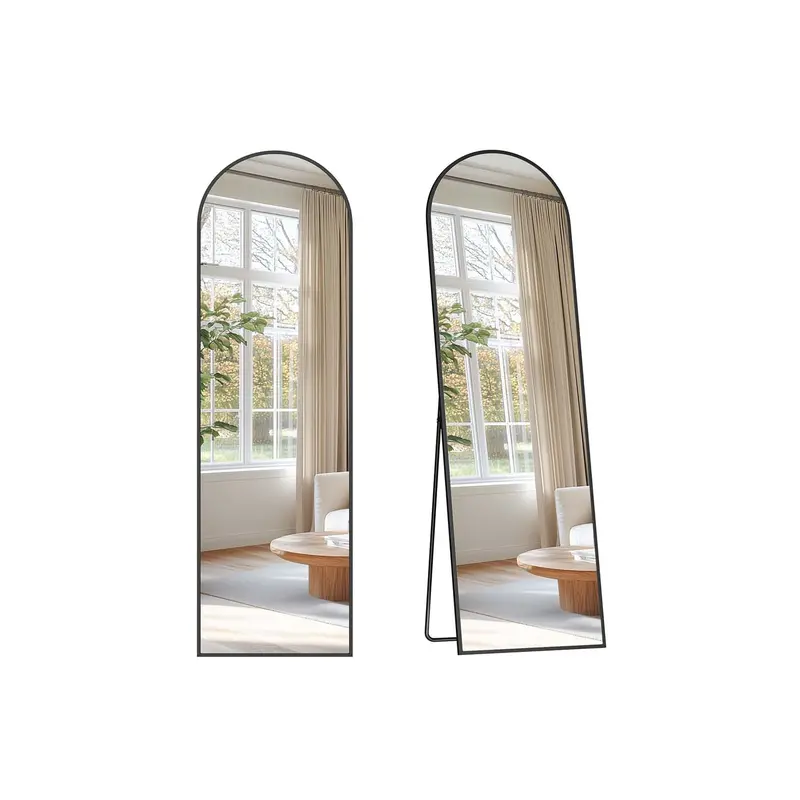 Arched Full-Length Mirror – Ink Black Aluminium Frame With Stable Freestanding Base 1