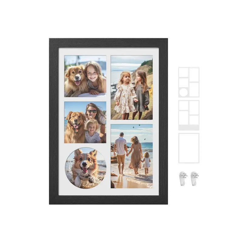 Ash Black Wooden A4 Multi-Photo Frame With 3 Mats & Non-Trace Mounting Hardware 1