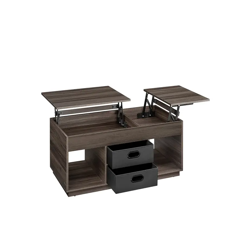 Ash Brown Wooden Lift-Top Coffee Table – Two-Drawer Configuration With Discreet Under-Table Compartment 1
