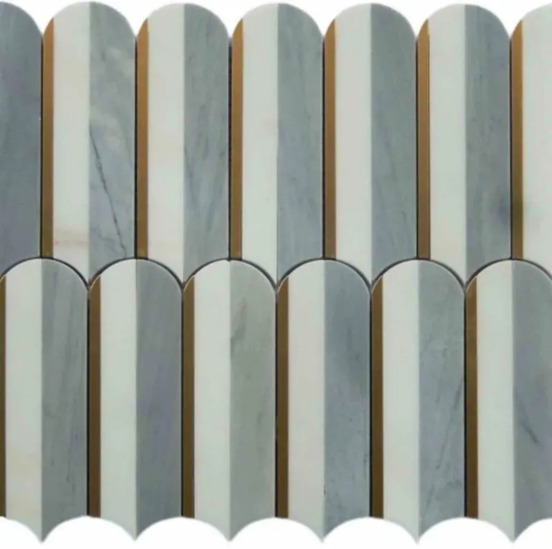 Athens-Themed Brass And Gold Marble Inlay Mosaic Tile 1