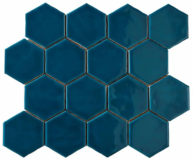 Atlantic Blue Glossy Hexagon Colorclay Tile (11" X 13") 1